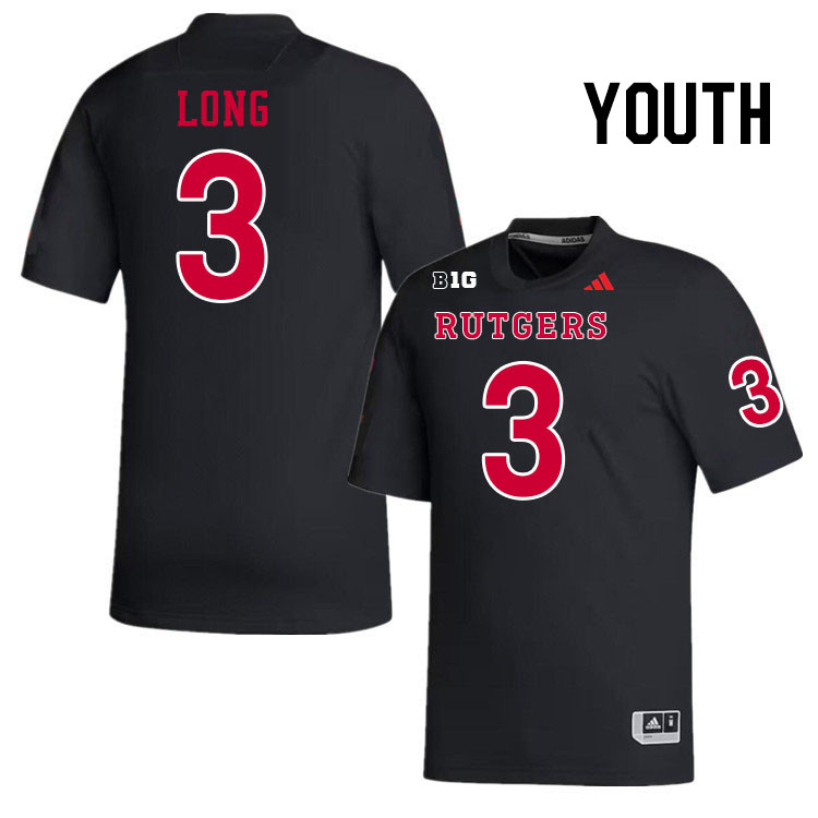 Youth #3 Chris Long Rutgers Scarlet Knights 2024 College Football Jerseys Stitched-Black